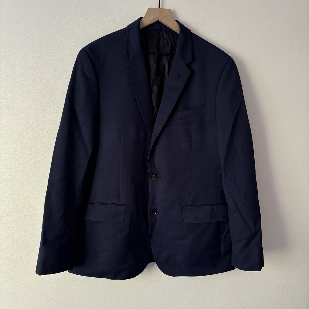 The Blk Tux 42R Suit Jacket Blazer Merino Wool Blue Two Button Tollegno 1900